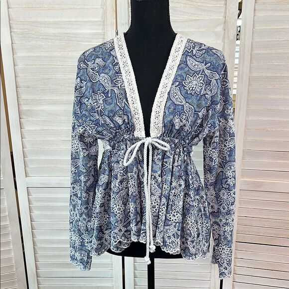 Free People Anissa Eyelete Boho Bed Jacket XS - Picture 2 of 12